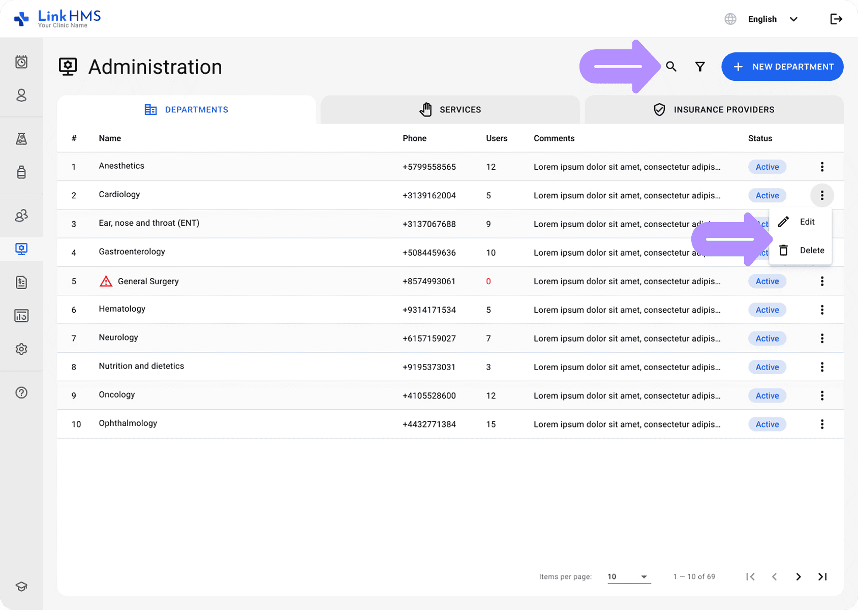 LinkHMS add departments