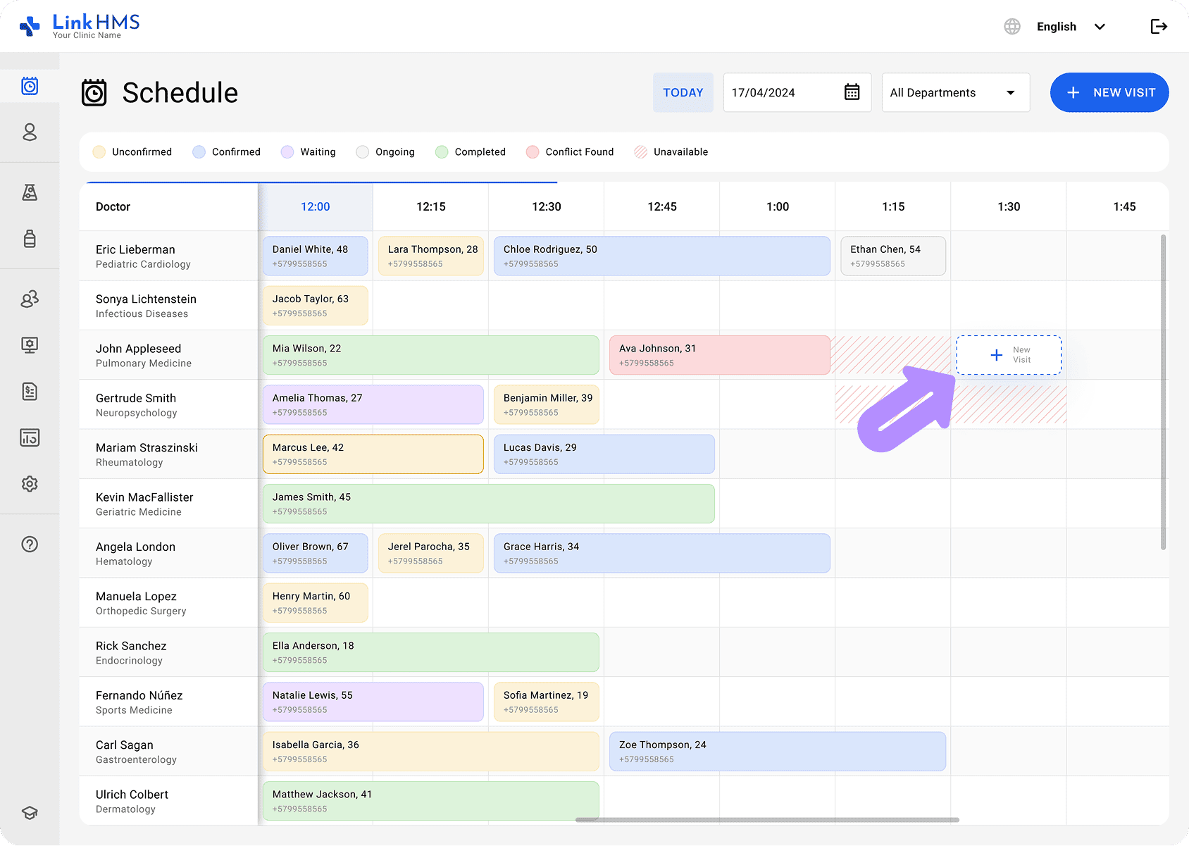 LinkHMS available schedule timeslot