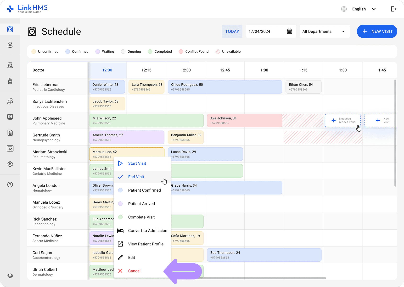 LinkHMS cancel a visit