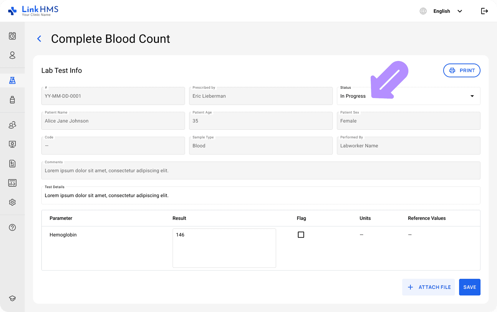 LinkHMS lab statuses