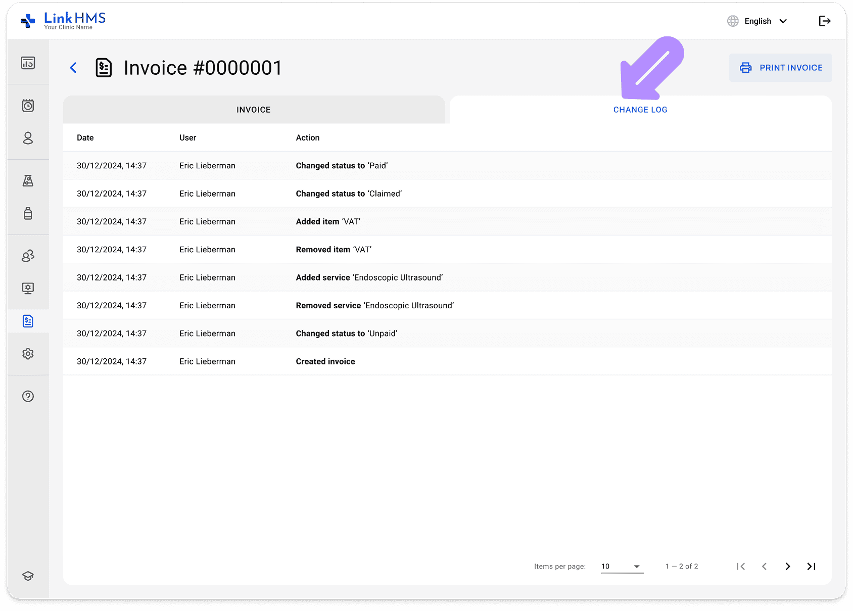 LinkHMS review change log