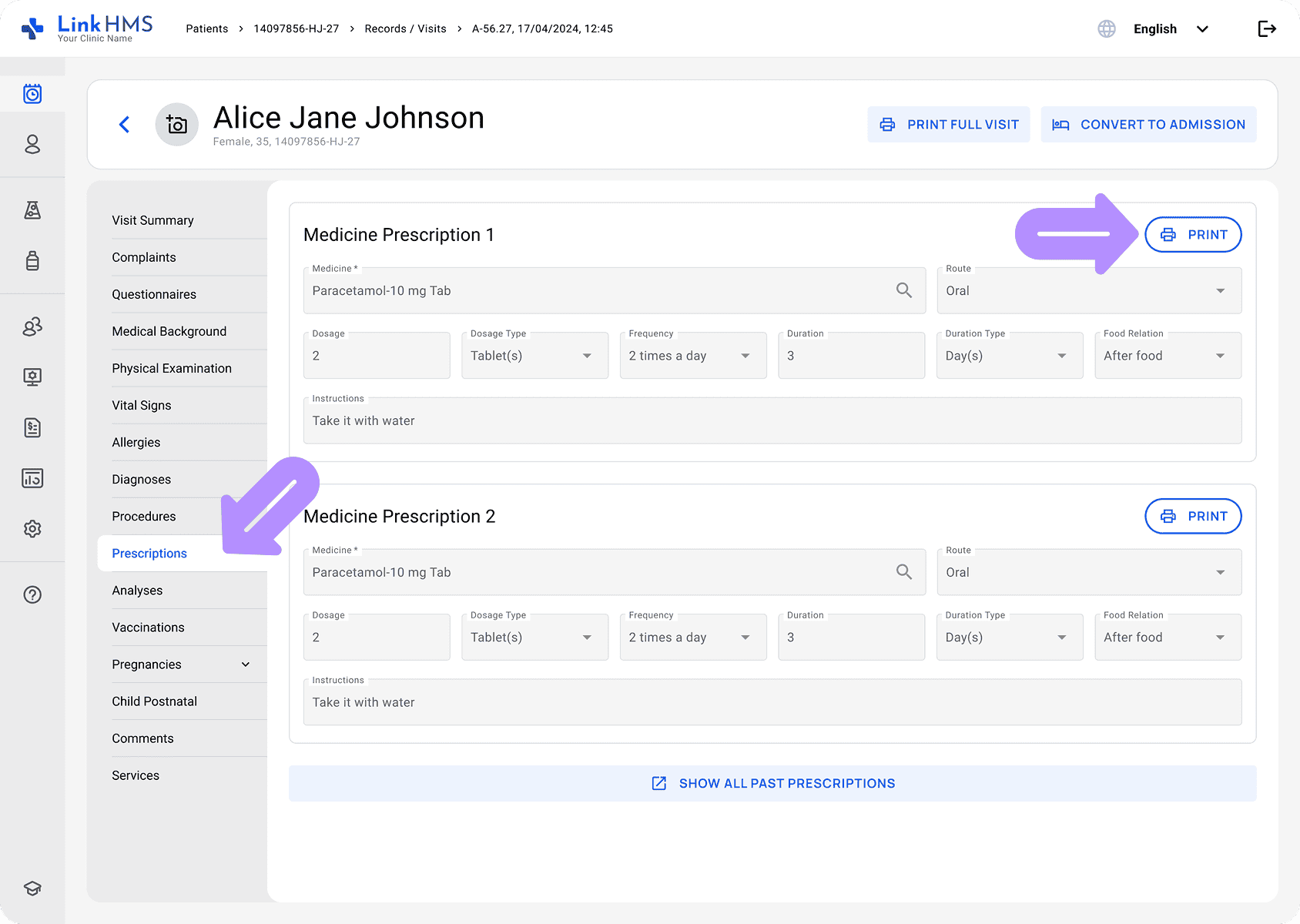 LinkHMS medicine prescription
