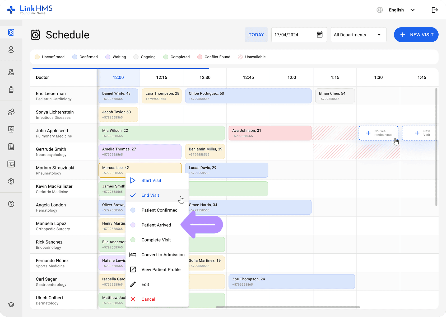 LinkHMS patient arrived