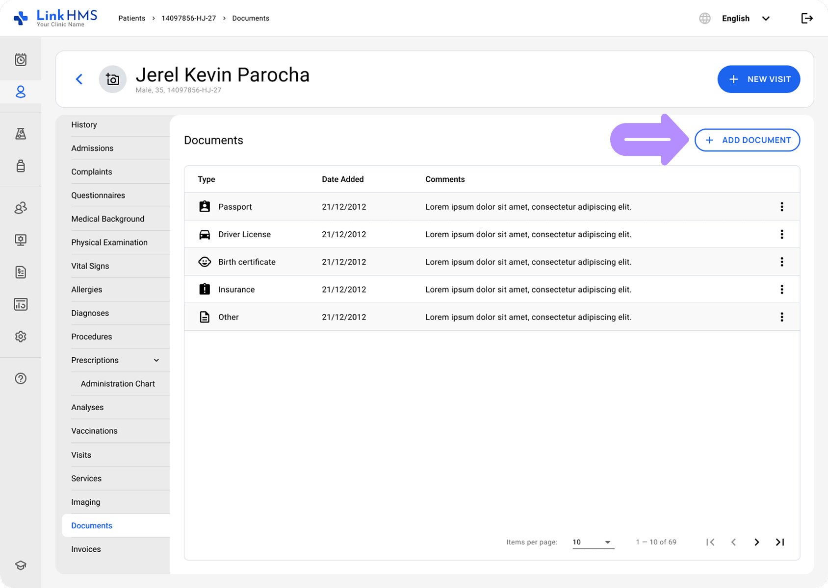 LinkHMS patient documents