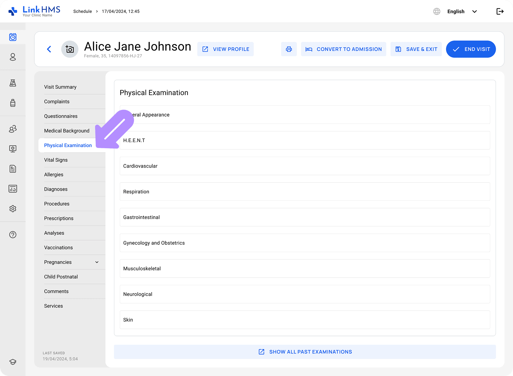 LinkHMS patient examination