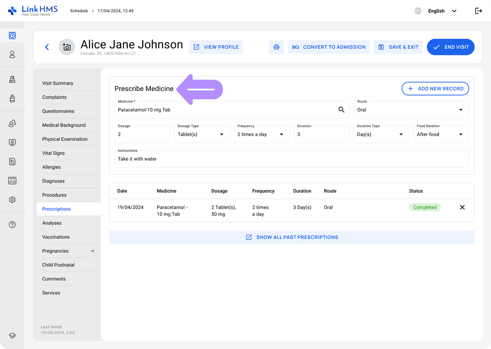 LinkHMS prescriptions