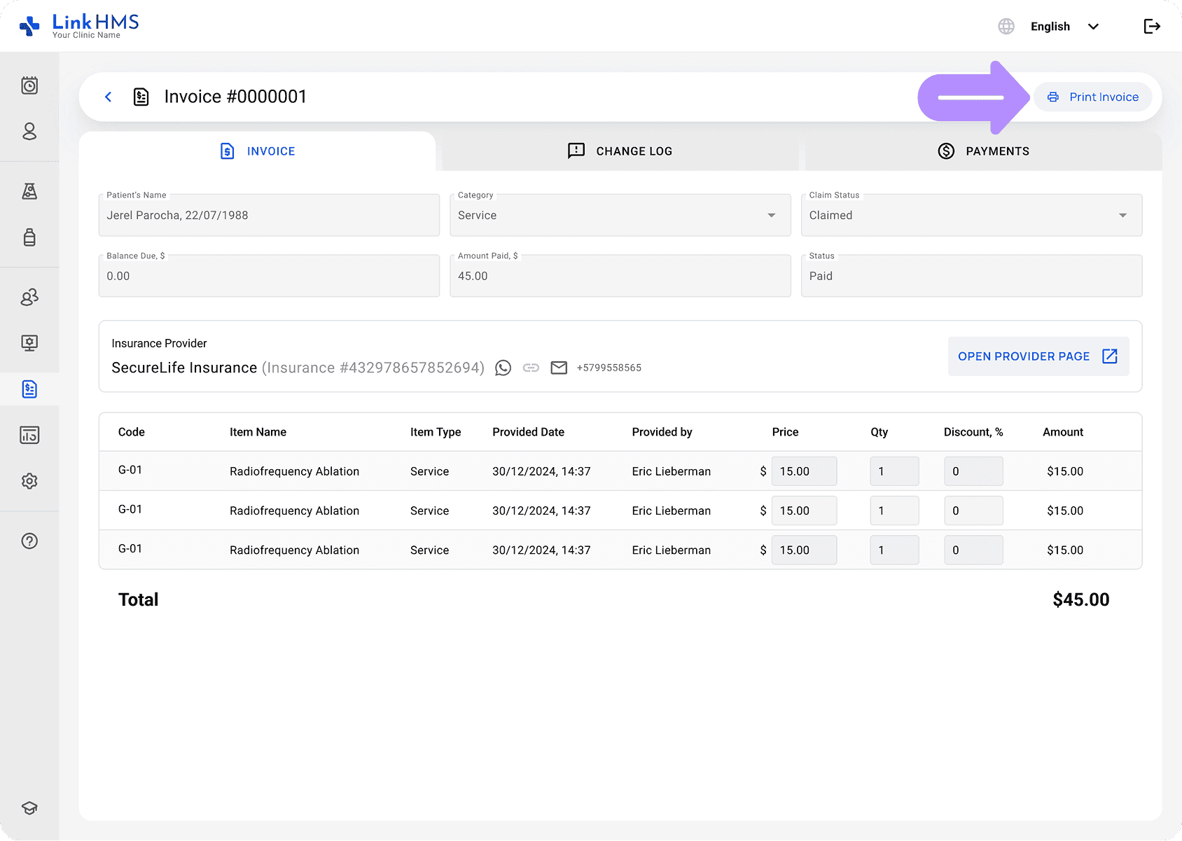 LinkHMS print invoices