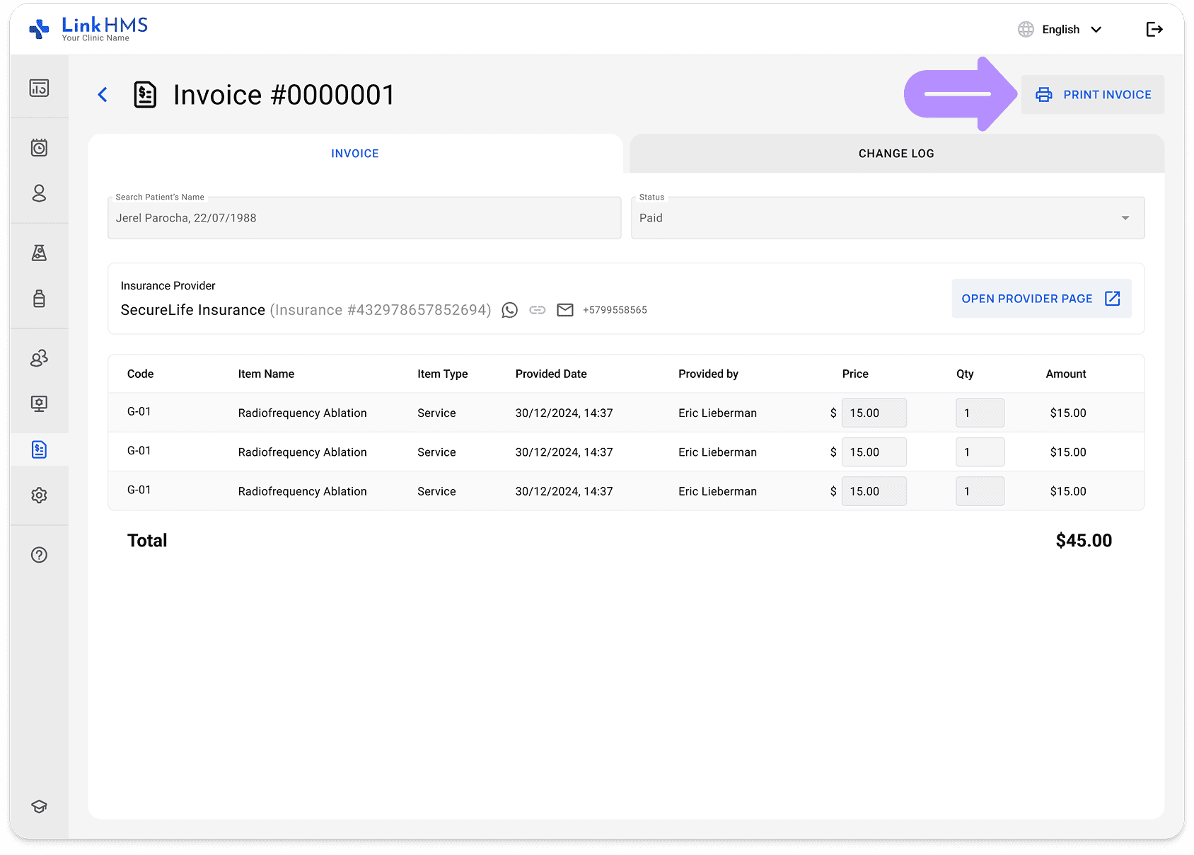 LinkHMS print the invoice