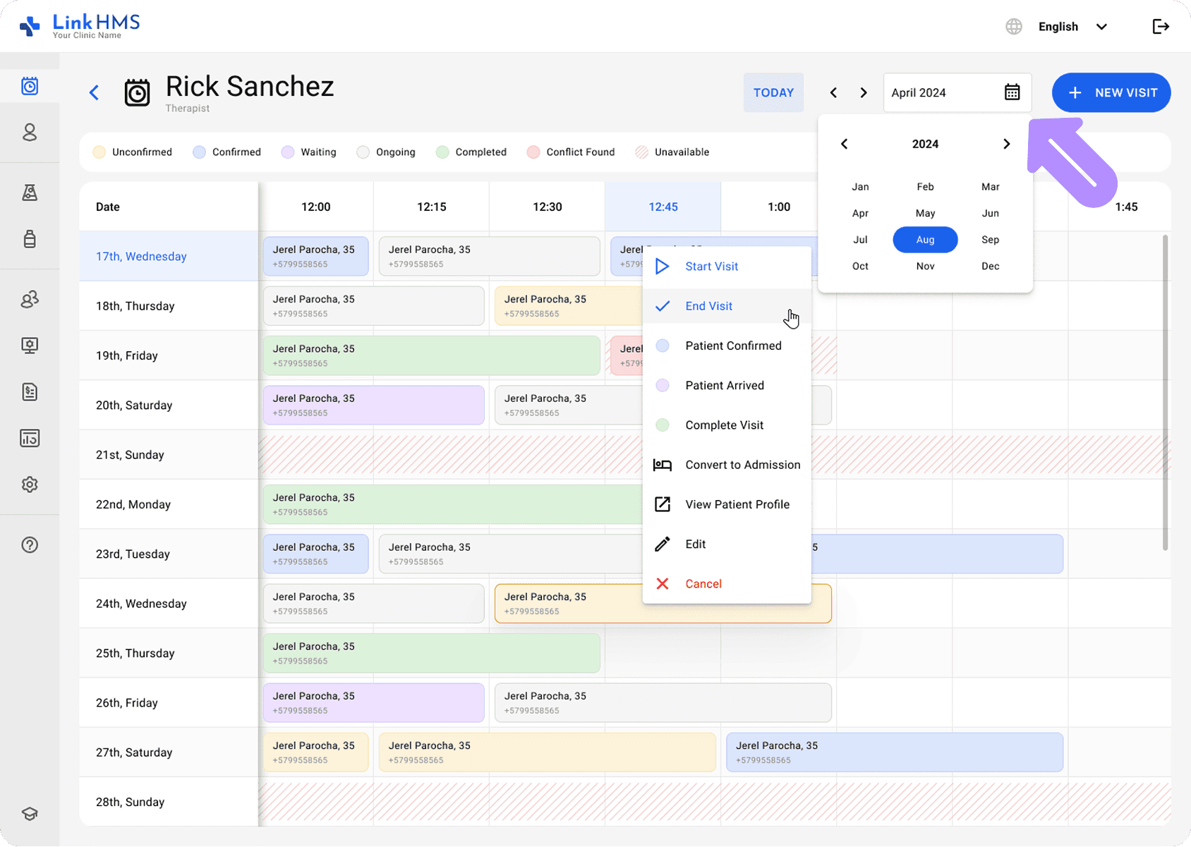LinkHMS schedule tab
