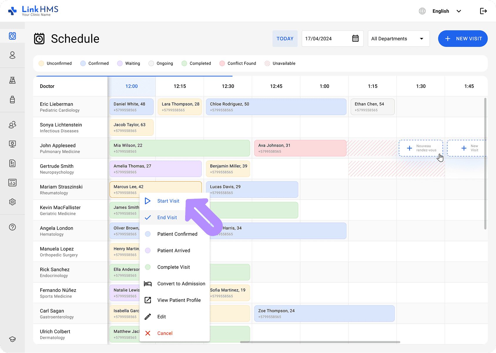 LinkHMS start a visit