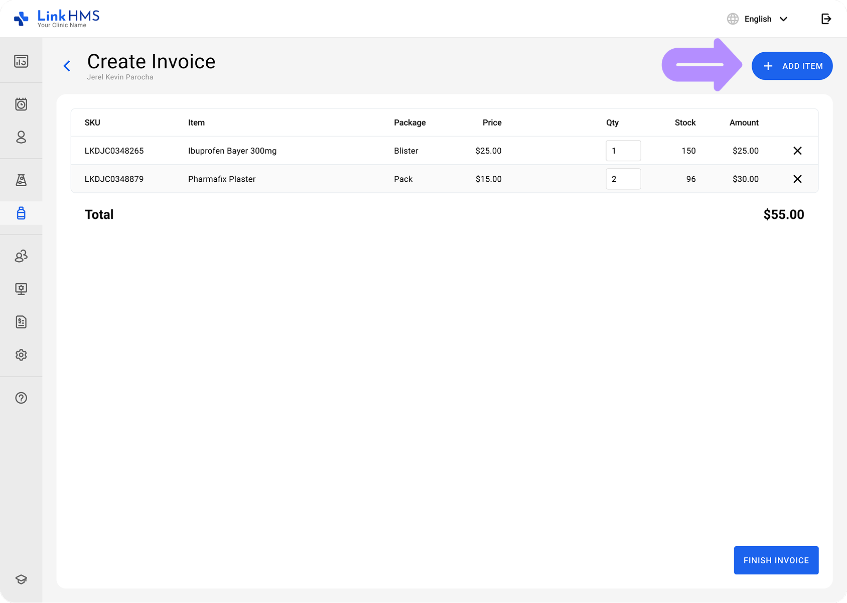 Add items to non-prescription pharmacy invoice