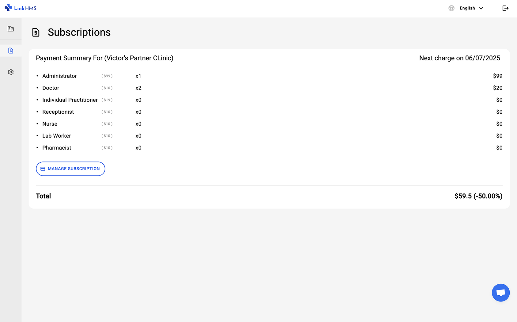 LinkHMS subscriptions