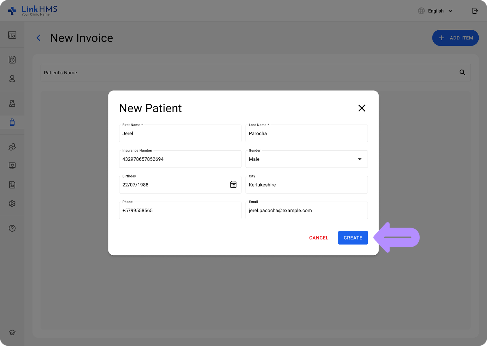 fill in info about a new patient