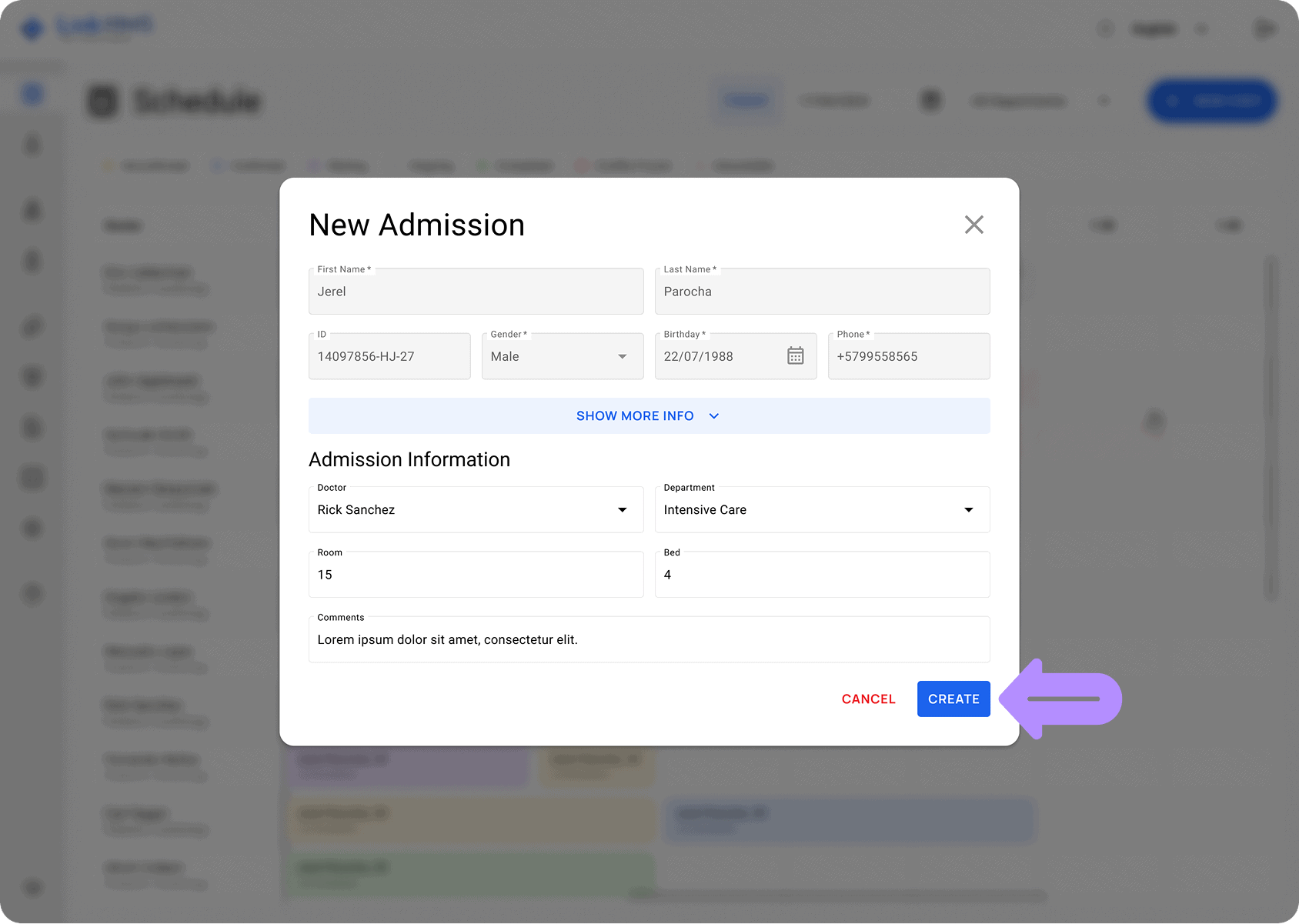 LinkHMS admission popup