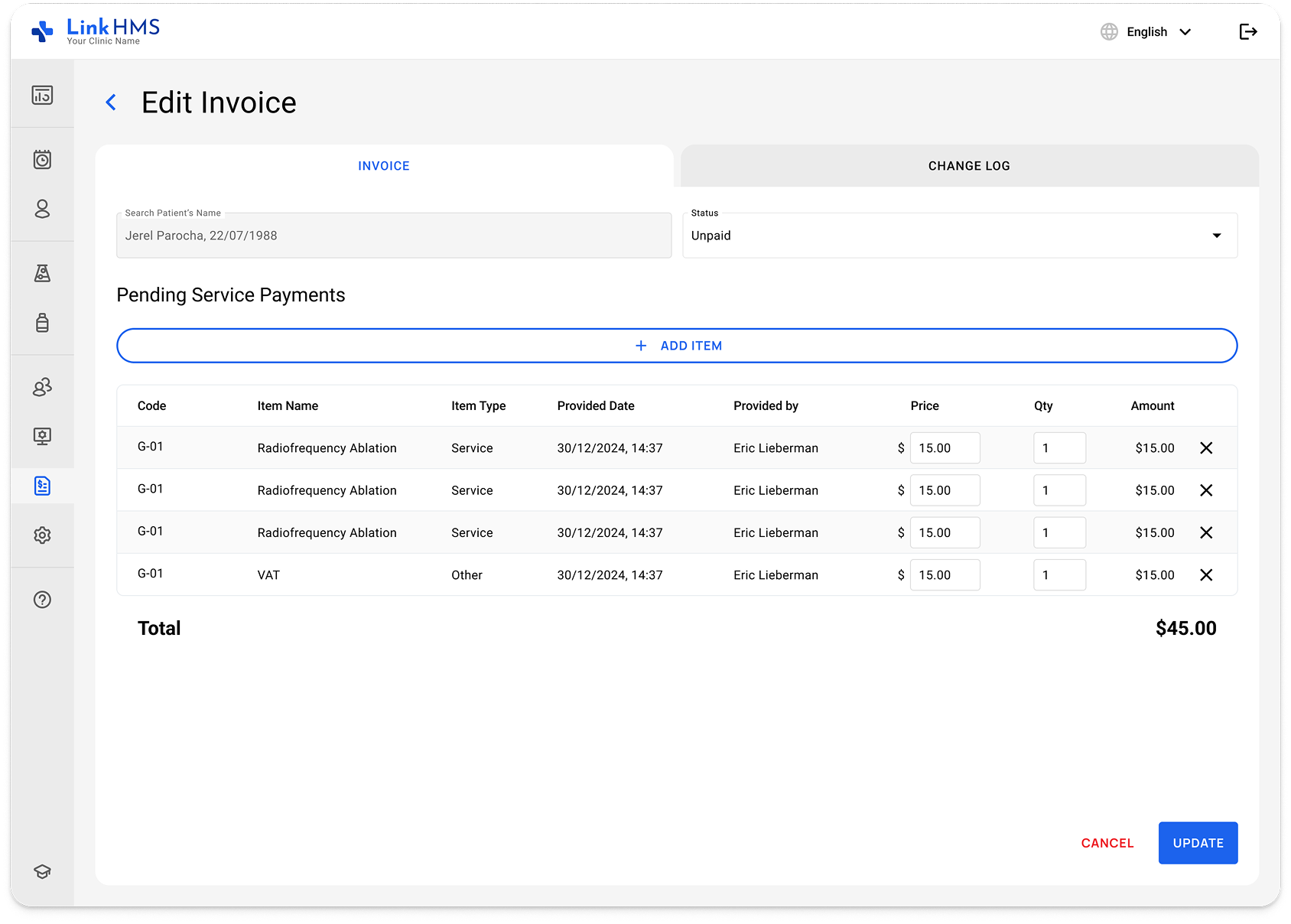 LinkHMS edit invoices