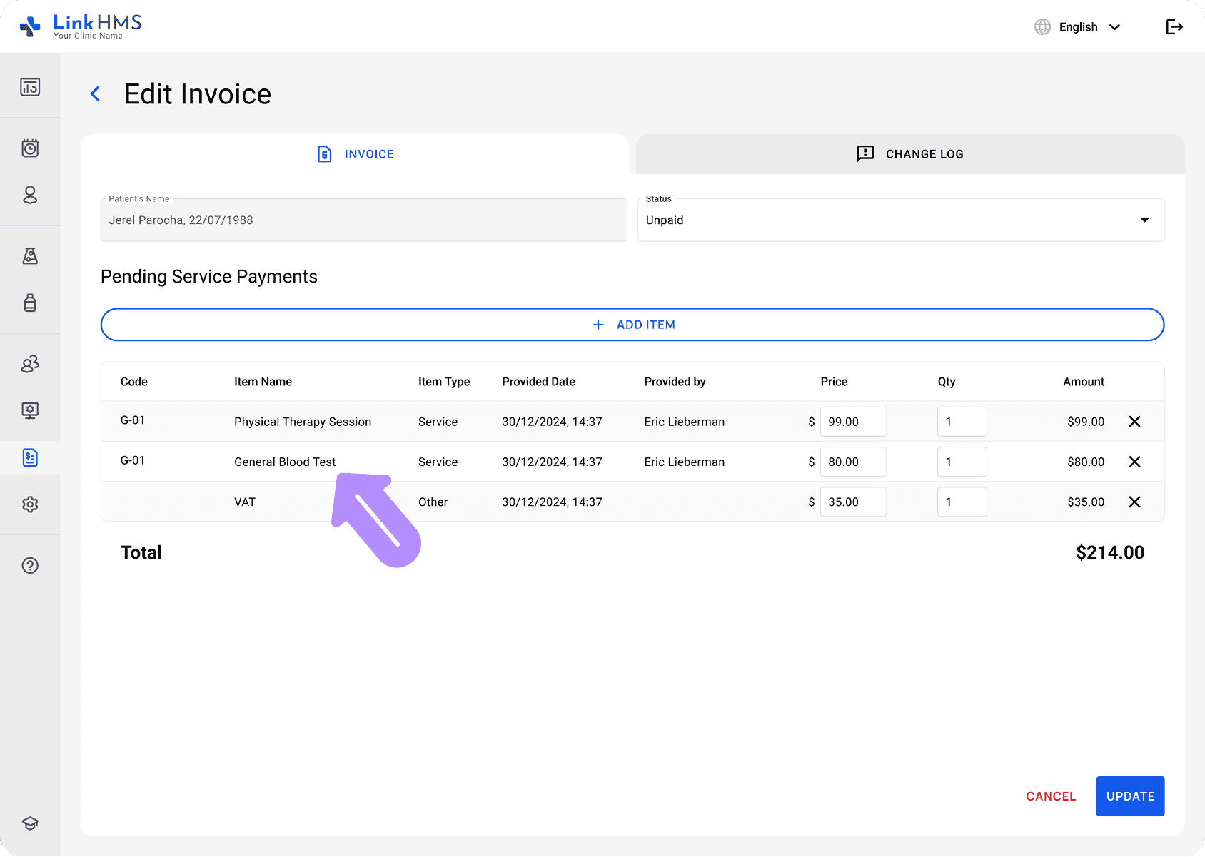 LinkHMS invoice the lab services