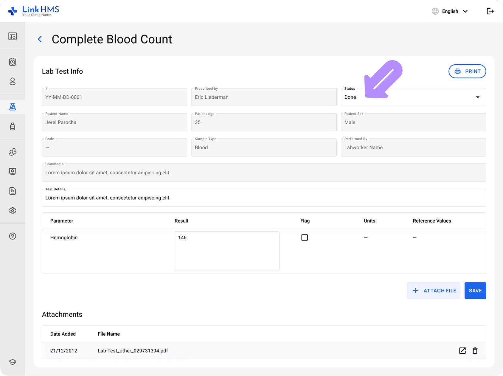 LinkHMS update the test status