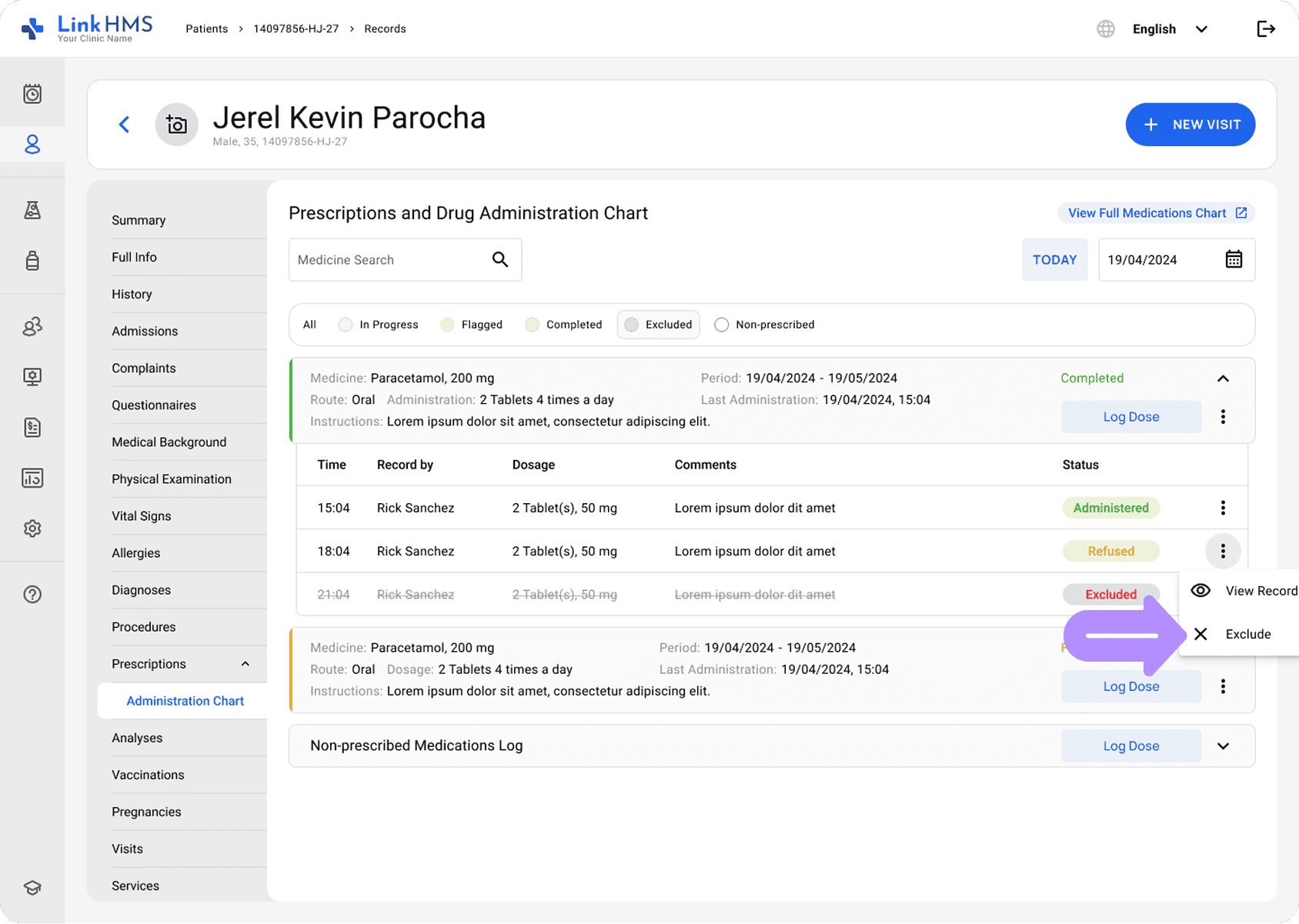 LinkHMS exclude medications