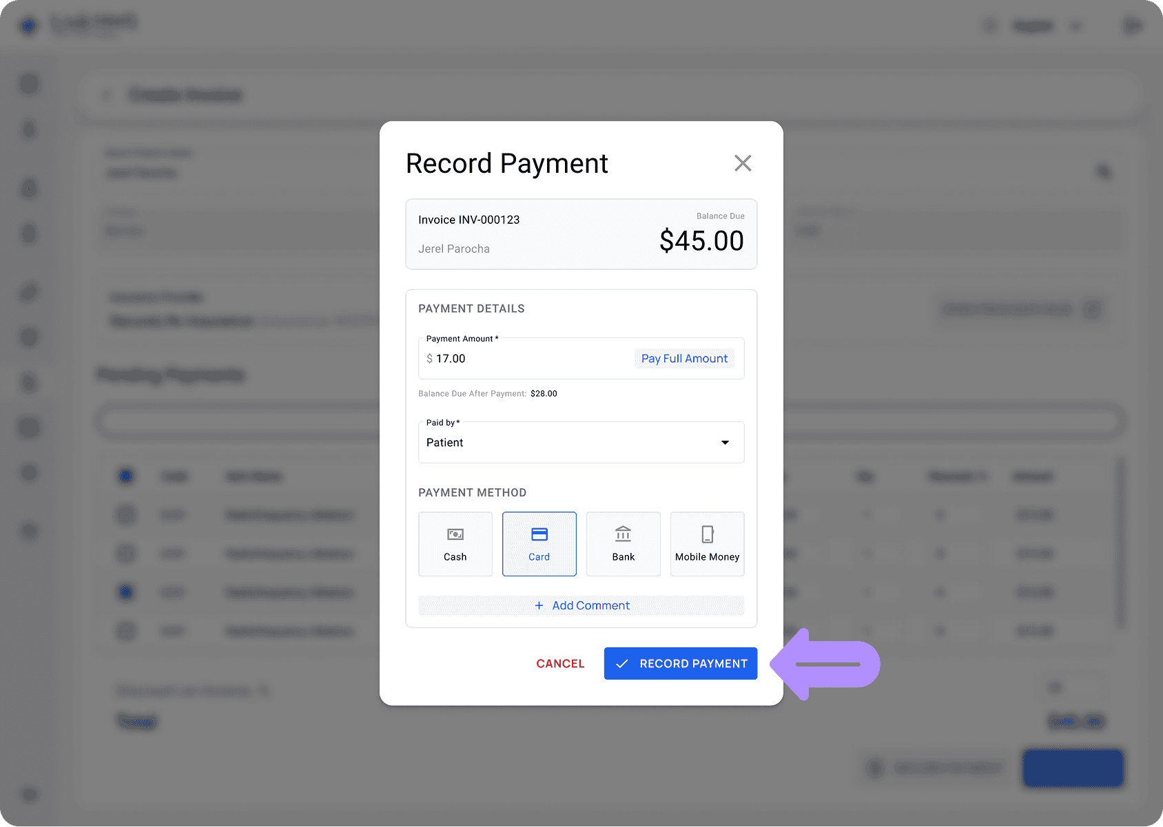 LinkHMS record payments